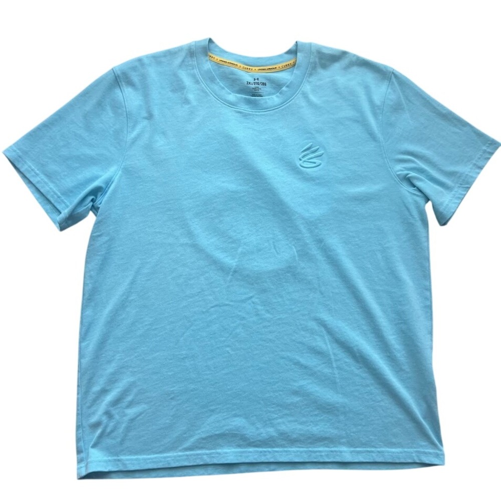 Under Armour Curry Mens 2XL‎ Blue Embossed Logo T Shirt Basketball Athletic